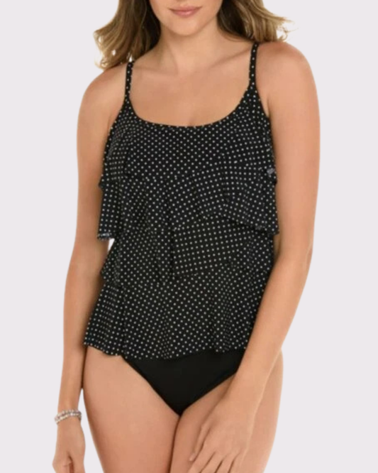 Black Pin Point Tiering Up Tankini Top
