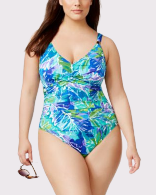 Plus Size Tropical-Print Tummy control