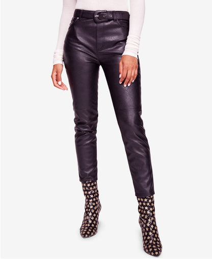 Free People Belted Faux-Leather Ankle Pants