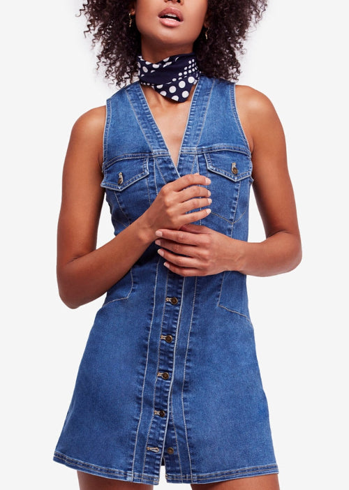 فستان جينز قصير من مجموعة Free People Wandering Star