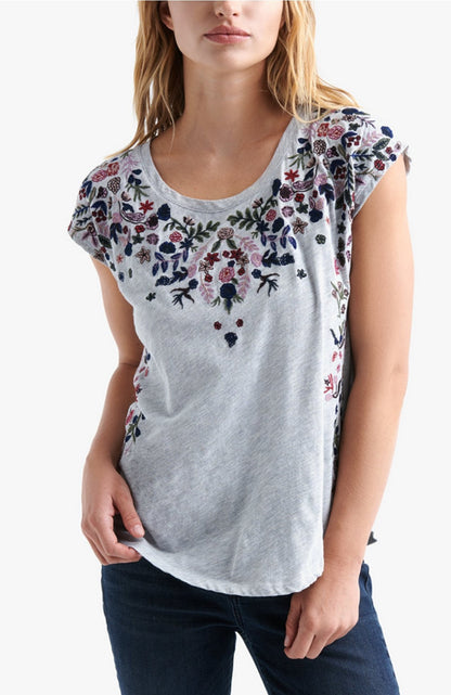 Lucky Brand Flower-Embroidered T-Shirt
