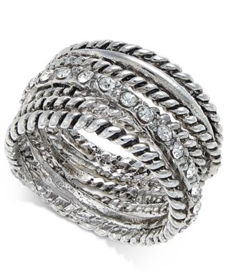 INC International Concepts Silver-Tone Textured Pave Stat Silver 9