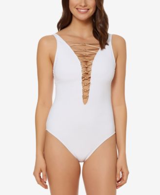 Bleu by Rod Beattie Lace-Up Plunging One-Piece