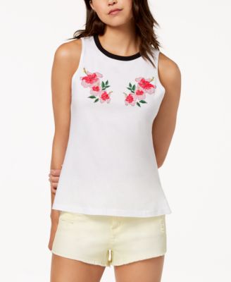 Carbon Copy Floral-Embroidered Tank Top