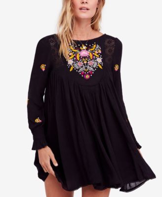 Free People Mohave Embroidered Mini Dress Plum