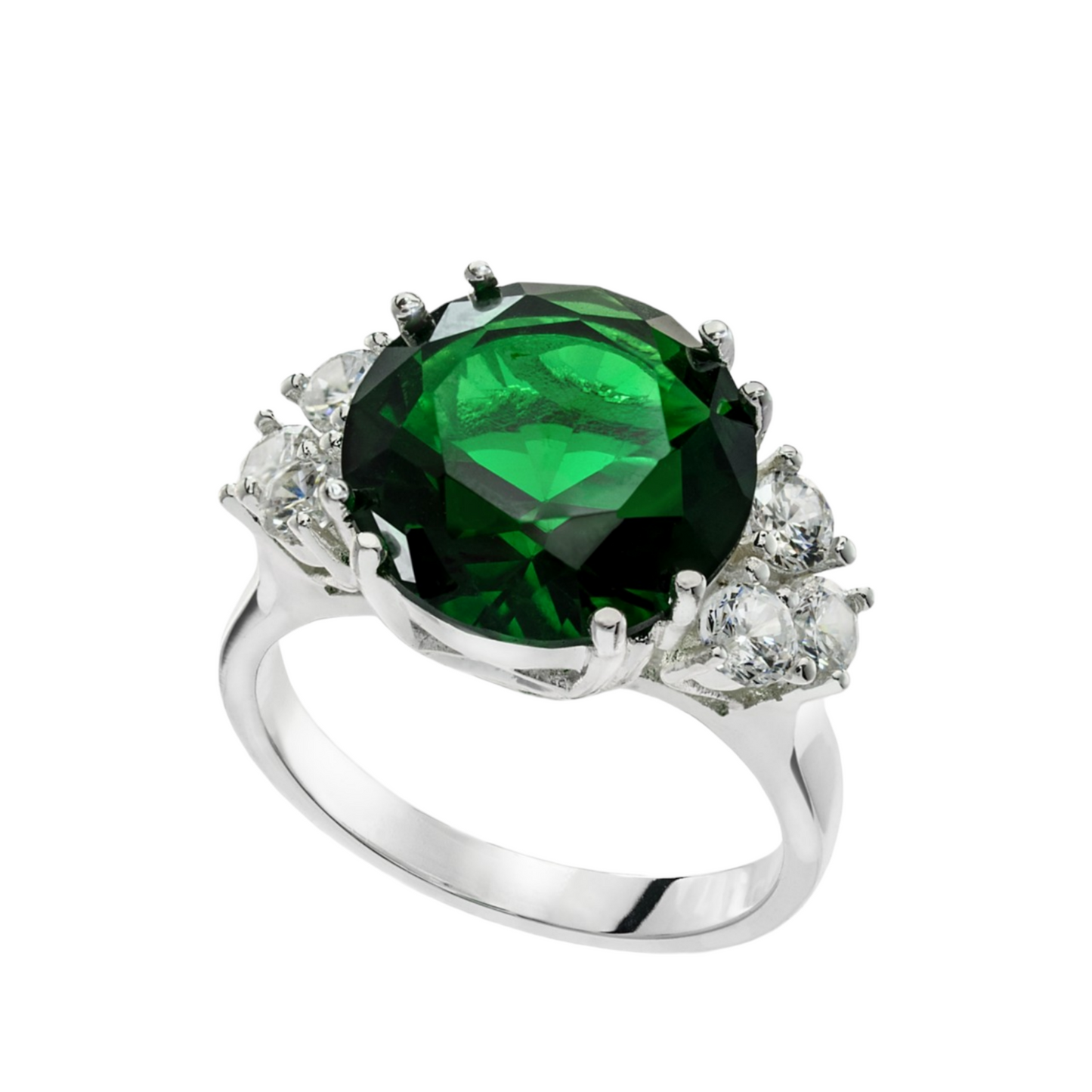Silver Plated Green Crystal Ring