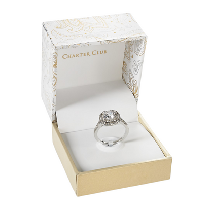 Double Halo Crystal Center Ring Silver