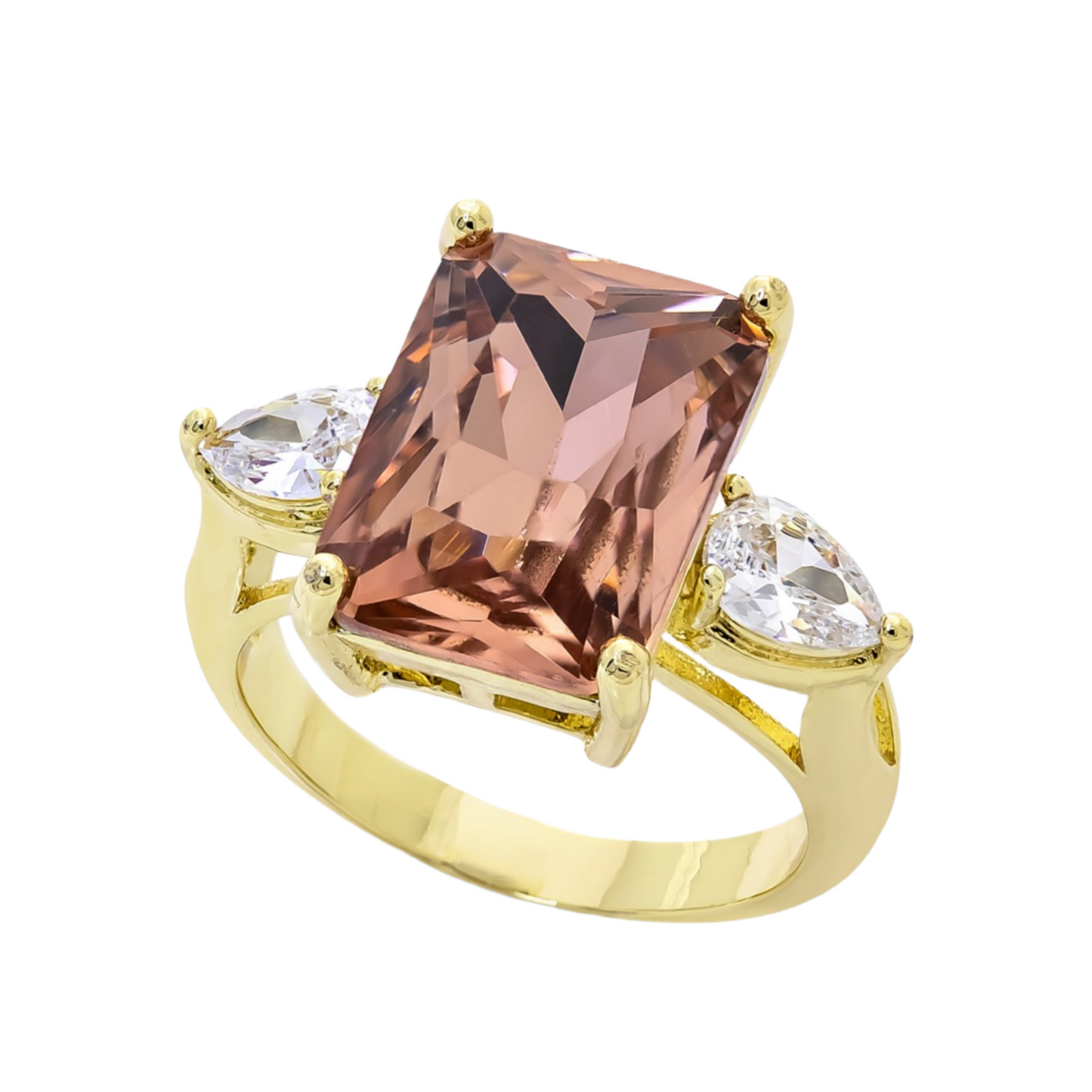 Emerald Cut Crystal Ring in Silver Plate, Gold or Rose Gold