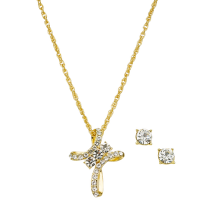 Gold-Tone Pavé Crystal Cross Pendant Necklace