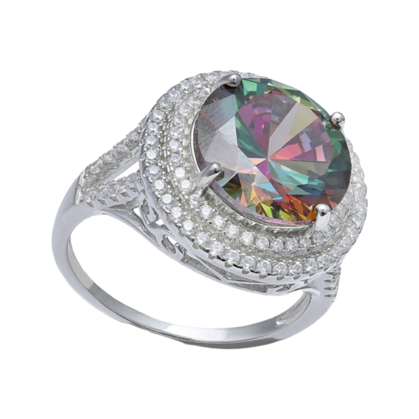 Multi Colored Cubic Zirconia Double Pave Row Ring (7-1/2 ct. t.w.) In Sterling
Silver
