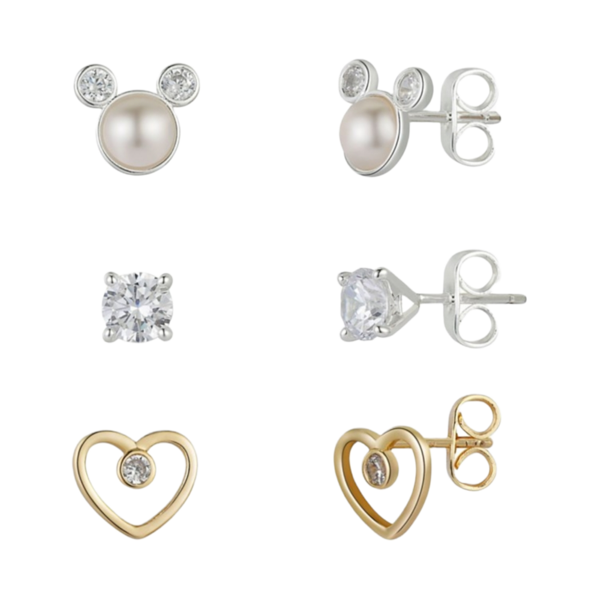 Disney Two-Tone Gold Flash Plated Faux Water Pearl and Crystal Mickey MouseEarring Set