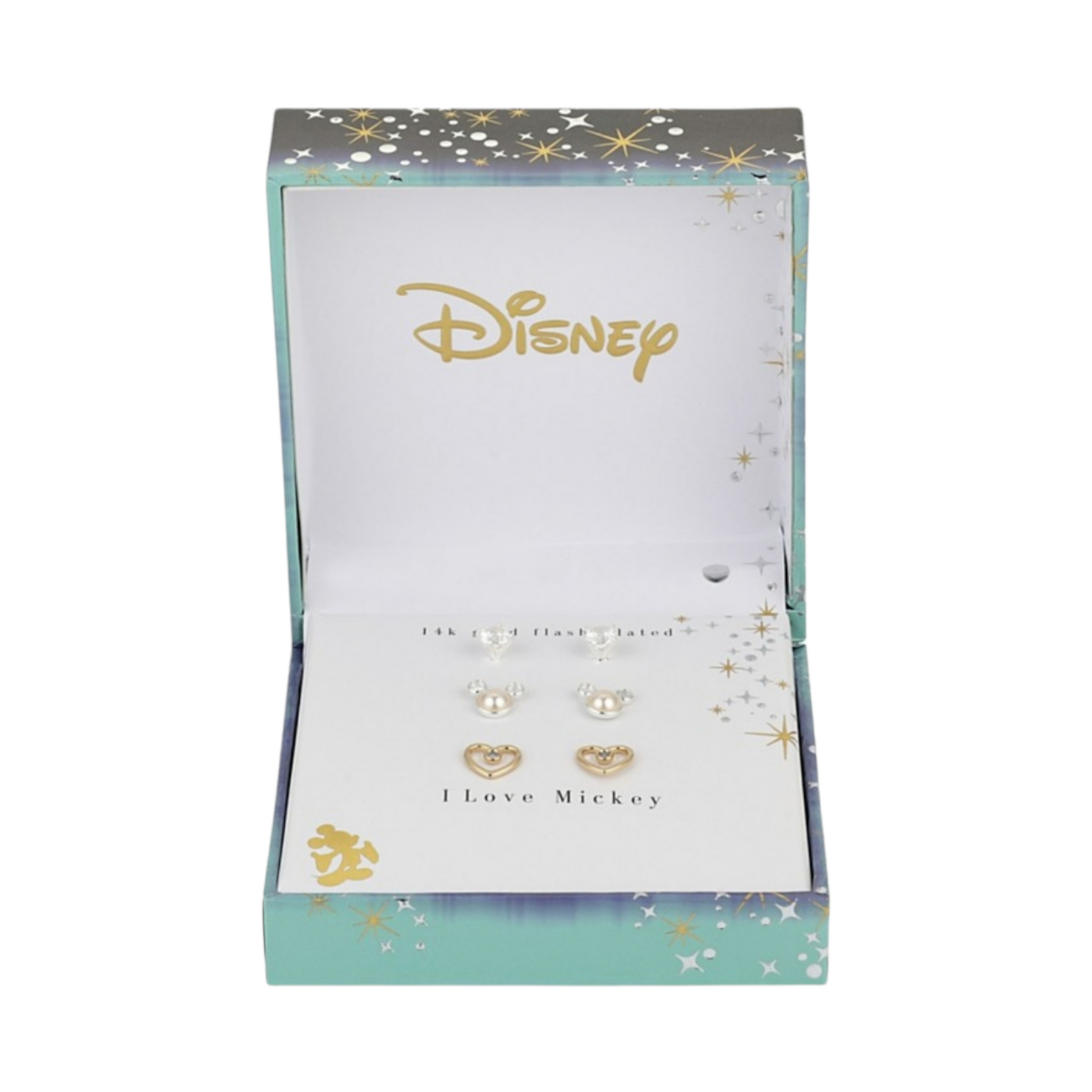 Disney Two-Tone Gold Flash Plated Faux Water Pearl and Crystal Mickey MouseEarring Set