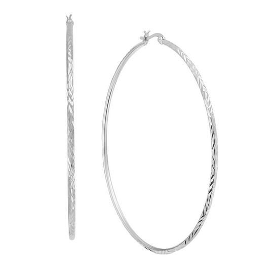 Extra Large Silver Plated Textured Hoop Earrings