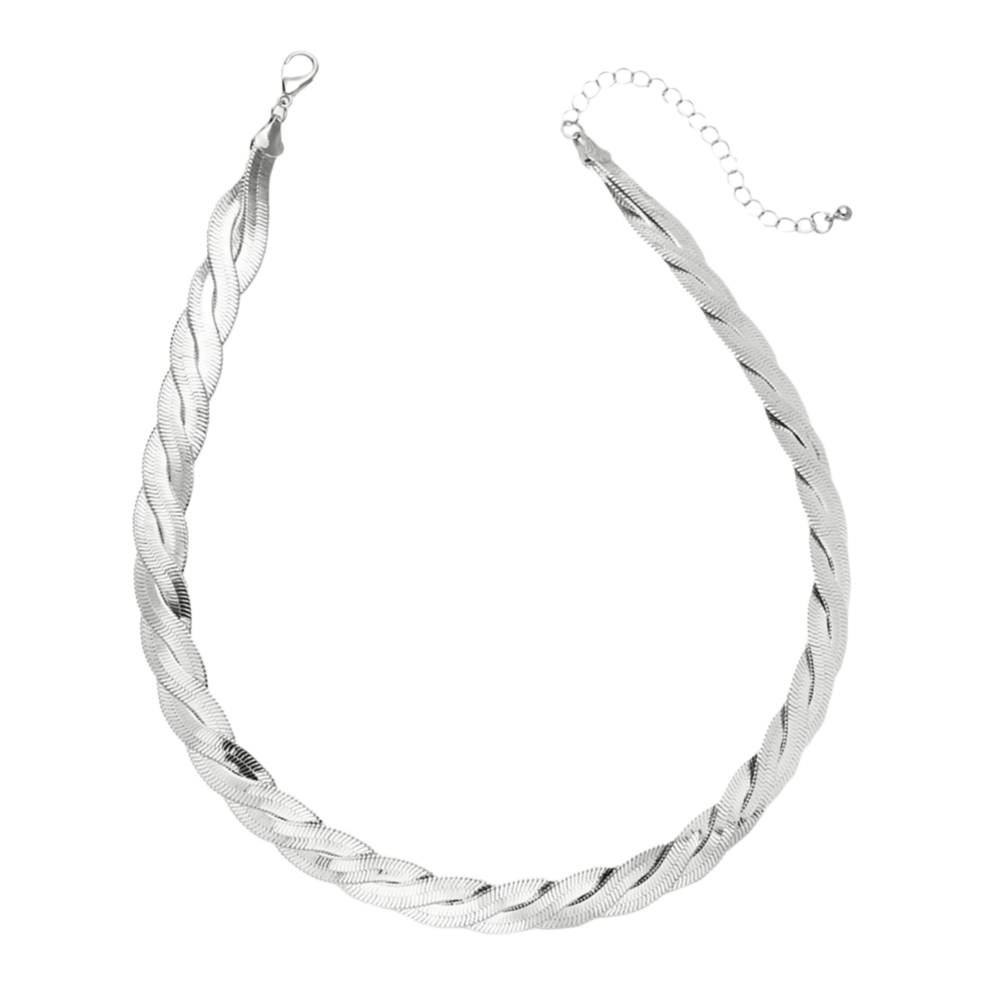 Braided Herringbone Chain Collar Necklace, 16-1/2" + 3" extender