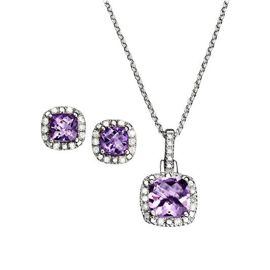Amethyst (3-1/10 ct. t.w.) & Diamond Accent Sterling Silver 18" Pendant
Necklace and Stud Earrings Set