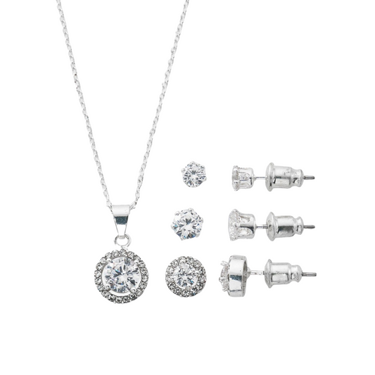 Macy's
Silver Plate Cubic Zirconia Necklace and Stud Earring Set, 18" + 3" extender