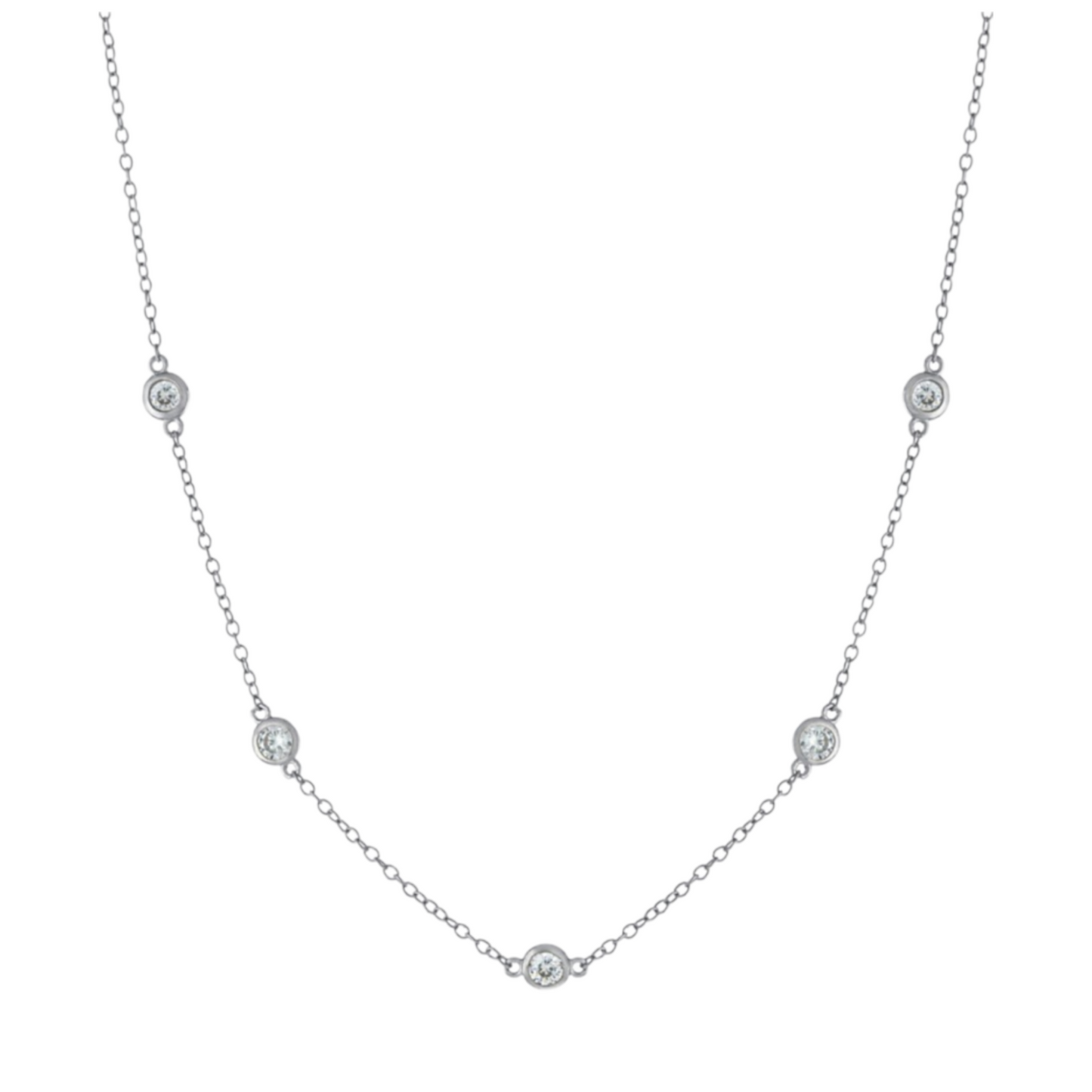Cubic Zirconia Station Statement Necklace in Sterling Silver, 16" +
2" extender