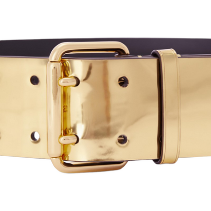Metallic Leather Double-Prong Gold belt