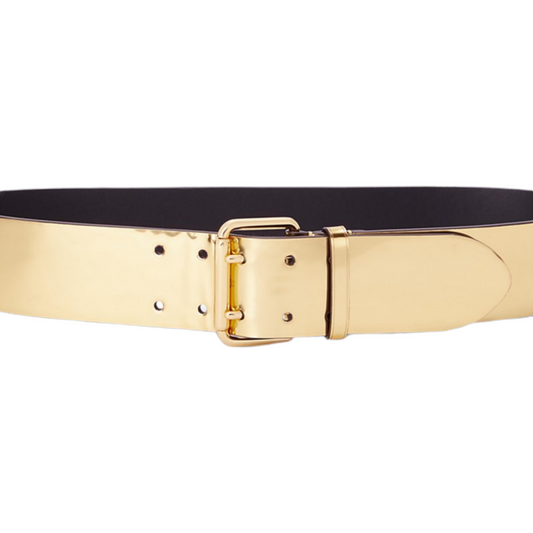 Metallic Leather Double-Prong Gold belt