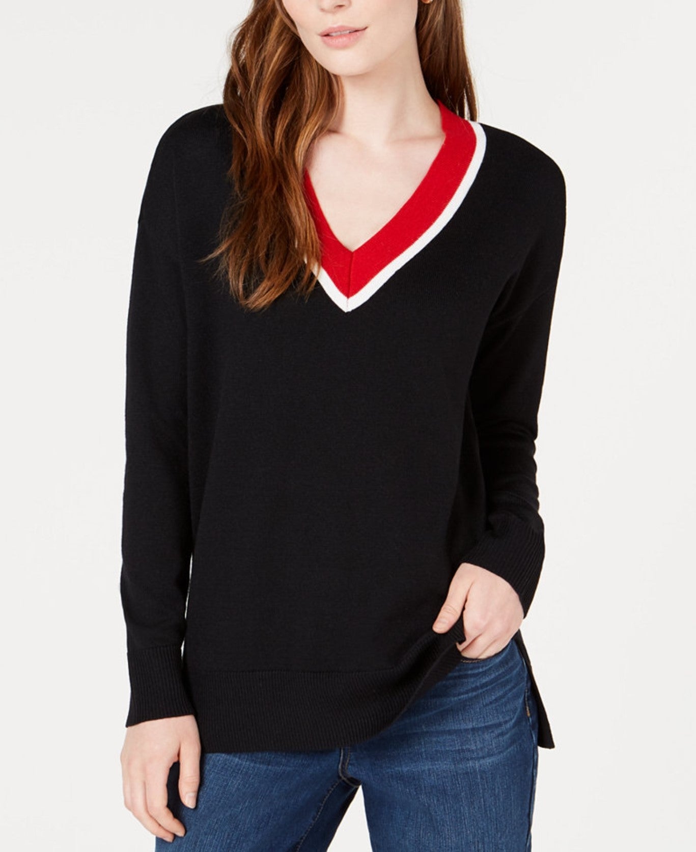 Maison Jules Contrast-Trim Tunic Sweater
