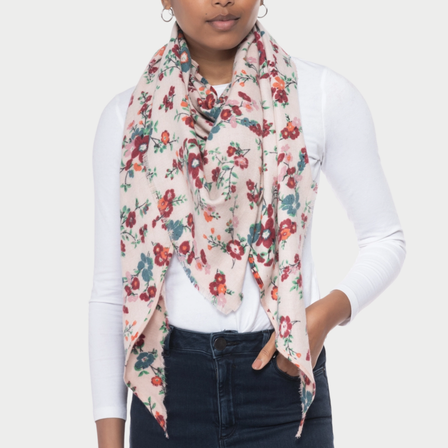 Floral-Print Triangle Scarf Blush ONE SIZE