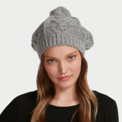 Classic Cable-Knit Beret with Pom Pom