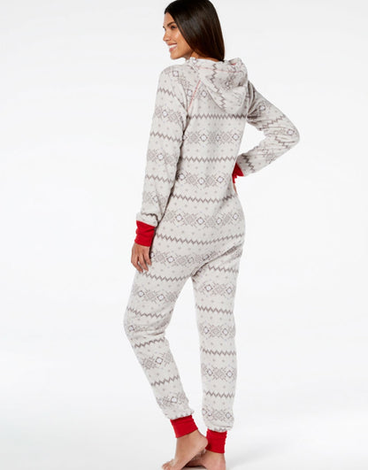 Pajamas Women's Winter Fairisle Hooded One-Piece